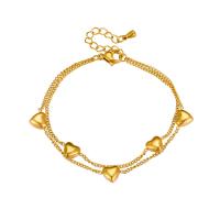 Bracelet d'acier titane, avec 1.57inch chaînes de rallonge, coeur, Placage, Double couche & bijoux de mode & pour femme, doré, Vendu par 5.9 pouce brin