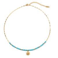 Stainless Steel Jewelry Necklace 304 Stainless Steel with Gemstone with 5.5cm extender chain Sun plated fashion jewelry golden Length 40.5 cm Sold By PC
