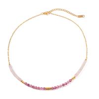 Stainless Steel Jewelry Necklace 304 Stainless Steel with Gemstone with 5.5cm extender chain plated fashion jewelry golden Length 39.5 cm Sold By PC