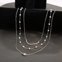 Zinc Alloy smykker halskæde, med Krystal & Plastic Pearl, forgyldt, tre lag & mode smykker & for kvinde, nikkel, bly & cadmium fri, Solgt af PC