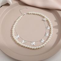 Zinc Alloy smykker halskæde, med Plastic Pearl, Butterfly, Dobbelt lag & mode smykker & for kvinde, nikkel, bly & cadmium fri, Solgt af PC
