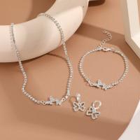 Zinc Alloy Jewelry Sets bracelet & earring & necklace plated three pieces & fashion jewelry & for woman & with rhinestone nickel lead & cadmium free Sold By PC