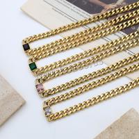 Edelstahl Schmuck Halskette, 304 Edelstahl, mit kubischer Zirkonia, mit Verlängerungskettchen von 5cm, plattiert, Modeschmuck & für Frau, keine, frei von Nickel, Blei & Kadmium, Länge:ca. 38 cm, verkauft von PC