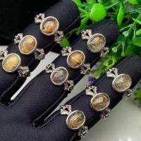 Brass δάχτυλο του δακτυλίου, Cupronickel, με Rutilated Quartz, Ρυθμιζόμενο & κοσμήματα μόδας & διαφορετικά στυλ για την επιλογή, νικέλιο, μόλυβδο και κάδμιο ελεύθεροι, 7u00d79mm, Sold Με PC