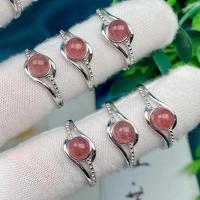 Brass Finger Ring Cupronickel with Strawberry Quartz fashion jewelry & for woman nickel lead & cadmium free 6.5mm Sold By PC