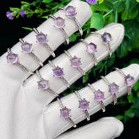 Brass Finger Ring Cupronickel with Amethyst fashion jewelry & for woman nickel lead & cadmium free 6mm Sold By PC