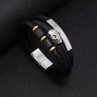 Bracelets cordon PU, cuir PU, avec alliage de zinc, bijoux de mode & pour homme, plus de couleurs à choisir, 12mm, Vendu par PC
