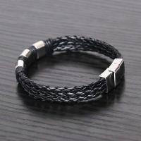 Bracelets cordon PU, cuir PU, avec Acier inoxydable 316, bijoux de mode & pour homme, noire, 10mm, Vendu par PC