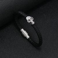PU Leather Cord Bracelets with Zinc Alloy fashion jewelry & for man black 6cm Sold By PC