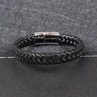 PU Leather Cord Bracelets with 316 Stainless Steel fashion jewelry & for man black 12mm Sold By PC