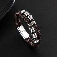 PU Leather Cord Bracelets, with 316 Stainless Steel, fashion jewelry & Unisex, more colors for choice, 12mm, Sold By PC
