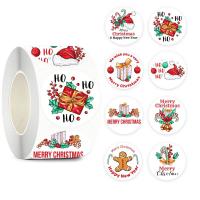 Etiqueta engomada papel, Adhesivo+Sticker, Esférico, Impresión, Diseño de Navidad & diverso tamaño para la opción & diferentes patrones para la opción, 500PCs/Carrete, Vendido por Carrete