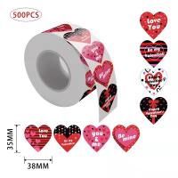 Papel de etiqueta, Adesivo+Adesivo, Coração, Impressão, com padrão de carta, 38mm, 500PCs/Spool, vendido por Spool