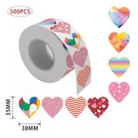 Etiqueta engomada papel, Adhesivo+Sticker, Corazón, Impresión, Bricolaje, 38mm, 500PCs/Carrete, Vendido por Carrete