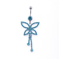 316 Stainless Steel Belly Ring with Zinc Alloy Butterfly platinum color plated Unisex & with rhinestone & hollow 5mm Sold By PC