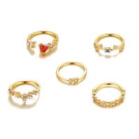Stop cynku Zestaw pierścień, Platerowane w kolorze złota, 5 sztuk & dla obu płci & z kamieniem, rozmiar:7.5-9, sprzedane przez Ustaw