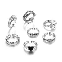 Zinc Alloy Ring Set platinum color plated 7 pieces & Unisex & enamel & with rhinestone & hollow US Ring Sold By Set