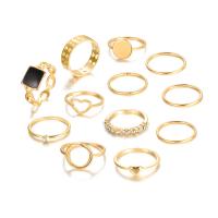 سبائك الزنك خاتم مجموعة, مع أكريليك, لون الذهب مطلي, 12 قطعة & للمرأة & مع حجر الراين & أجوف, حجم:5.5-8, تباع بواسطة تعيين