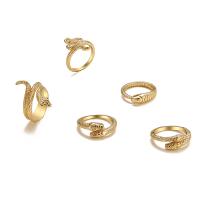 Κράμα ψευδάργυρου Ring Set, Φίδι, χρώμα επίχρυσο, 5 τεμάχια & για άνδρες και γυναίκες & με στρας, Μέγεθος:4-6.5, Sold Με Ορισμός