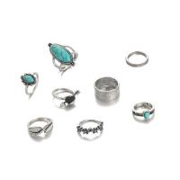 aleación de zinc Anillo Set, con turquesa, chapado, 8 piezas & unisexo & esmalte & con diamantes de imitación, tamaño:4-8, Vendido por Set