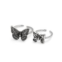 Zinc Alloy ring Set, Butterfly, antik sølv farve forgyldt, 2 stykker & for kvinde & hule, Størrelse:3-6, Solgt af sæt
