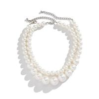 Collar de perlas de plástico, Perlas plásticas, con aleación de zinc, con 7cm extender cadena, chapado en color de platina, 2 piezas & Joyería & para mujer, Blanco, longitud:aproximado 35 cm, Vendido por Set