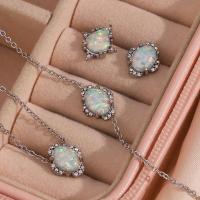 Rhinestone Stainless Steel Jewelry Set, 304 Stainless Steel, with Opal, with 5cm extender chain, Vacuum Ion Plating, fashion jewelry & for woman & with rhinestone, Length:Approx 40 cm, Approx 18 cm, Sold By PC
