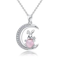 Zinc Alloy Jewelry Necklace with Acrylic with 5cm extender chain Moon silver color plated fashion jewelry & for woman & with rhinestone pink nickel lead & cadmium free Length Approx 45 cm Sold By PC