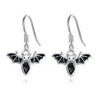 Zinc Alloy Drop Earrings with Resin Rhinestone Bat silver color plated vintage & fashion jewelry & for woman & enamel black nickel lead & cadmium free Sold By Pair