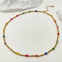 Stainless Steel Jewelry Necklace 304 Stainless Steel with Dyed Jade with 6cm extender chain Vacuum Ion Plating vintage & fashion jewelry & for woman mixed colors nickel lead & cadmium free Length Approx 42 cm Sold By PC