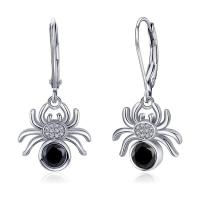 Tibetan Style Drop Earrings, with Resin Rhinestone, Spider, silver color plated, vintage & fashion jewelry & for woman & with rhinestone, black, nickel, lead & cadmium free, 13.50x12.50mm, Sold By Pair
