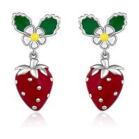 Tibetan Style Drop Earrings, Strawberry, silver color plated, fashion jewelry & for woman & enamel, mixed colors, nickel, lead & cadmium free, Sold By Pair