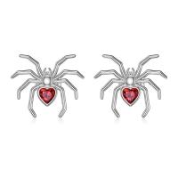 Zinc Alloy Stud Earring Spider silver color plated fashion jewelry & for woman & with rhinestone red nickel lead & cadmium free 11mm Sold By Pair