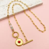 Stainless Steel Jewelry Necklace 304 Stainless Steel with Gemstone Flat Round Vacuum Ion Plating fashion jewelry & for woman mixed colors nickel lead & cadmium free 20mm Length Approx 42 cm Sold By PC