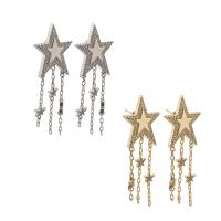 Cubic Zirconia Micro Pave Brass Earring, Star, fashion jewelry & micro pave cubic zirconia & for woman, more colors for choice, nickel, lead & cadmium free, 61x24x3mm, Sold By Pair