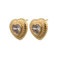 Cubic Zirconia Micro Pave Brass Earring Heart fashion jewelry & for woman golden nickel lead & cadmium free Sold By Pair