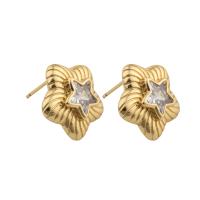 Cubic Zirconia Micro Pave Brass Earring, Star, fashion jewelry & micro pave cubic zirconia & for woman, golden, nickel, lead & cadmium free, 16x16x4mm, Sold By Pair