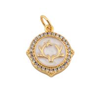 Cubic Zirconia Micro Pave Brass Pendant, with Shell, fashion jewelry & micro pave cubic zirconia & for woman, golden, nickel, lead & cadmium free, 19x14x3mm, Hole:Approx 1mm, Sold By PC
