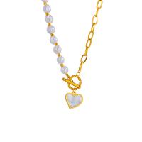 Titanová ocel náhrdelník, Titanium ocel, s Skořápka & Plastové Pearl, Srdce, 18K pozlacené, módní šperky & pro ženy, zlatý, 18x15mm, Prodáno za Cca 15.75 inch Strand