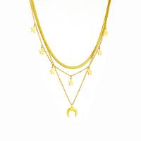 Mode-Multi-Layer-Halskette, Titanstahl, Mond und Sterne, plattiert, drei Schichten & Modeschmuck & für Frau, goldfarben, verkauft von Strang