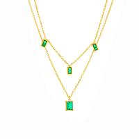 Mode-Multi-Layer-Halskette, Titanstahl, mit Smaragd, mit Verlängerungskettchen von 1.97inch, plattiert, Doppelschicht & Modeschmuck & für Frau, goldfarben, 8x10mm, verkauft per ca. 14.96 ZollInch, ca. 16.54 ZollInch Strang
