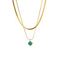 Multi Layer Necklace Titanium Steel with turquoise with 1.97inch extender chain 18K gold plated Double Layer & fashion jewelry & for woman golden Sold Per Approx 14.96 Inch Approx 15.75 Inch Strand