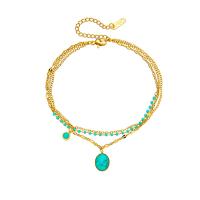 Titanium Steel Bracelet & Bangle, with turquoise, with 1.97inch extender chain, 18K gold plated, Double Layer & fashion jewelry & for woman, golden, 10x8mm, Sold Per Approx 7.87 Inch Strand