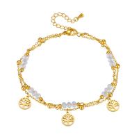 Fashion Jewelry Anklet, Titanium Steel, with Crystal, with 1.97inch extender chain, plated, Double Layer & for woman, golden, Sold Per Approx 7.87 Inch Strand