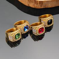 Titanium Steel Finger Ring, plated, different size for choice & for man & with rhinestone, golden, Sold By PC