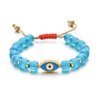 Evil Eye Jewelry Bracelet, Glass Beads, with Gemstone & Tibetan Style, gold color plated, Different Shape for Choice & Bohemian style & adjustable & for woman & enamel, more colors for choice, Length:Approx 16-26 cm, Sold By PC