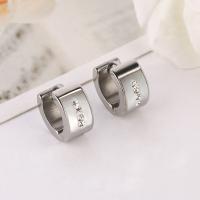 Stainless Steel Huggie Hoop Earring 304 Stainless Steel with Shell Donut Galvanic plating fashion jewelry & Unisex & with rhinestone Sold By PC