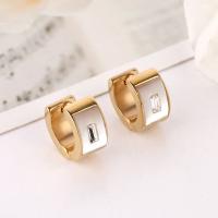 Stainless Steel Huggie Hoop Earring, 304 Stainless Steel, with Shell, Donut, Galvanic plating, fashion jewelry & Unisex & with rhinestone, more colors for choice, 7x9mm, Sold By PC