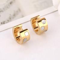 Stainless Steel Huggie Hoop Earring, 304 Stainless Steel, with Shell, Donut, Galvanic plating, fashion jewelry & Unisex, more colors for choice, 7x9mm, Sold By PC