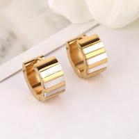 Stainless Steel Huggie Hoop Earring, 304 Stainless Steel, with Shell, Donut, Galvanic plating, fashion jewelry & Unisex, more colors for choice, 7x9mm, Sold By PC
